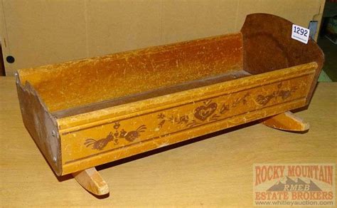 Vintage Wood Rocking Doll Cradle 18”x8”x9” With Music Box